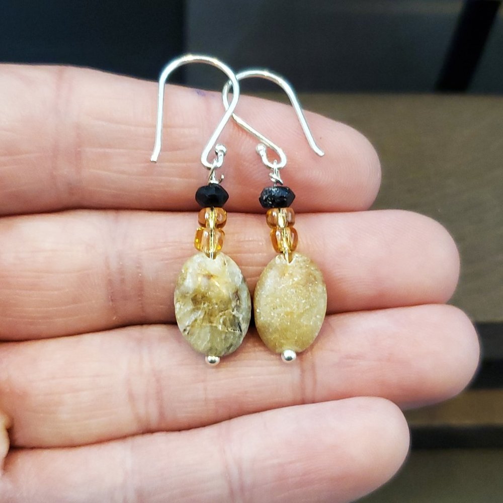 925 Sterling Silver Cool Handmade Earth Tone Stone Earrings